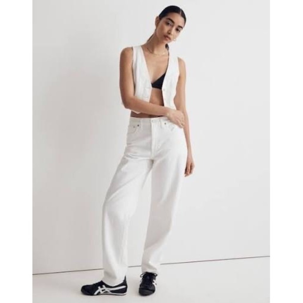 Madewell The Slouchy Boyfriend Jean in Tile White High Rise Tapered Leg Denim 32